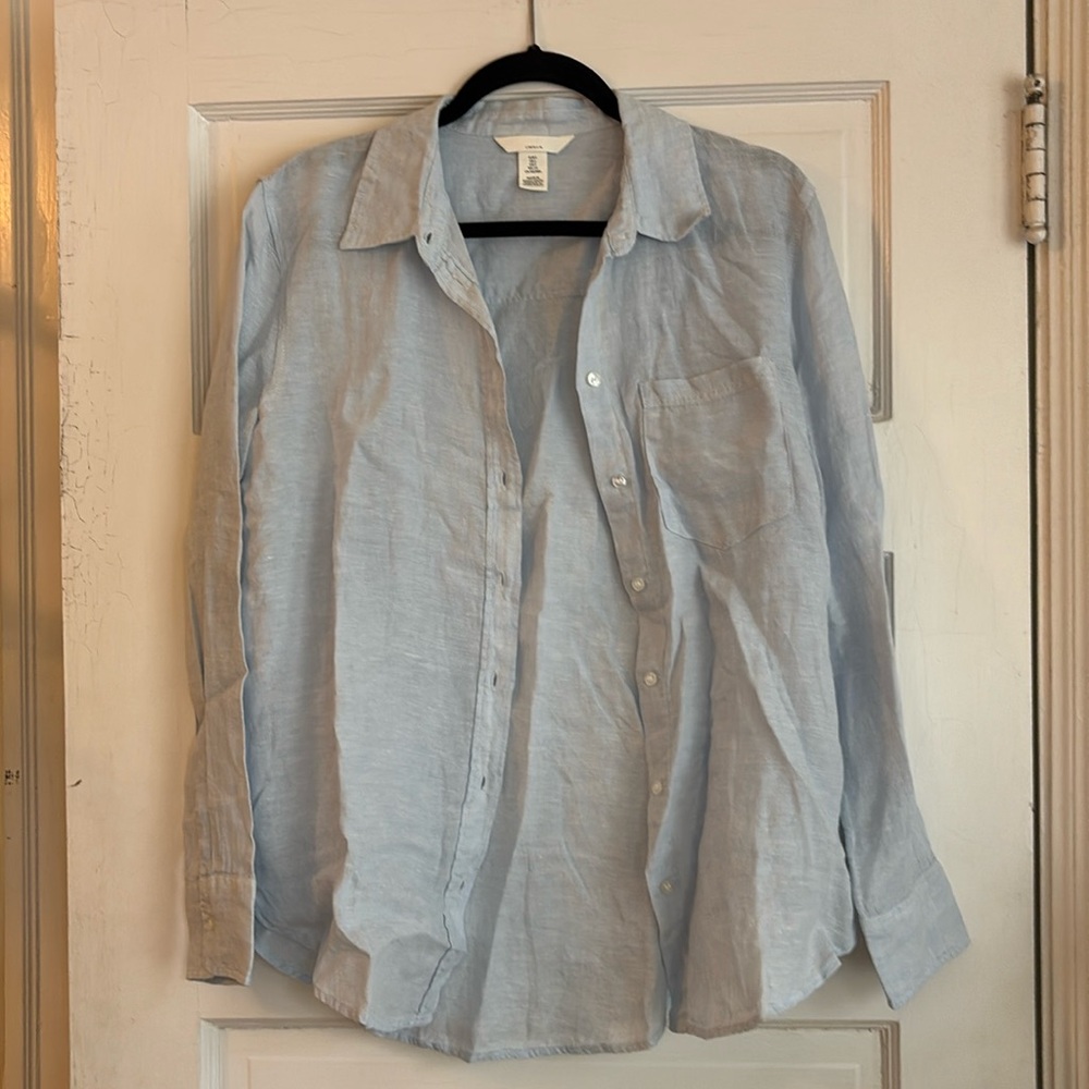 H&M Light Blue Linen Button-Down Shirt